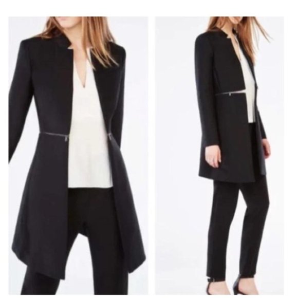 BCBG MAXAZRIA Arelia Zippered-Waist A-Line Blazer Jacket Black XS